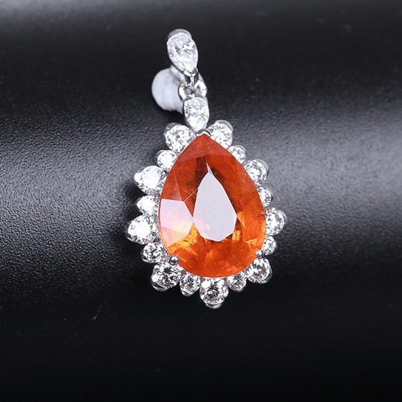 14k Gold 3.94 Ctw Natural Spessartine & Diamond Pendant( Without Chain ) - 2