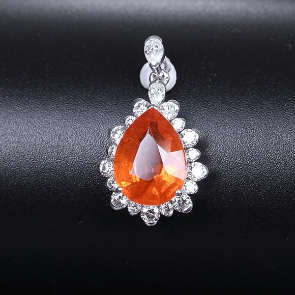 14k Gold 3.94 Ctw Natural Spessartine & Diamond Pendant( Without Chain ) - 3