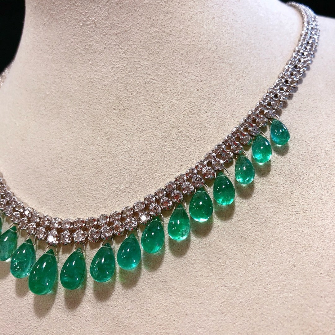 14k Gold 43.90 Ctw Natural Emerald & Diamond Necklace - 3