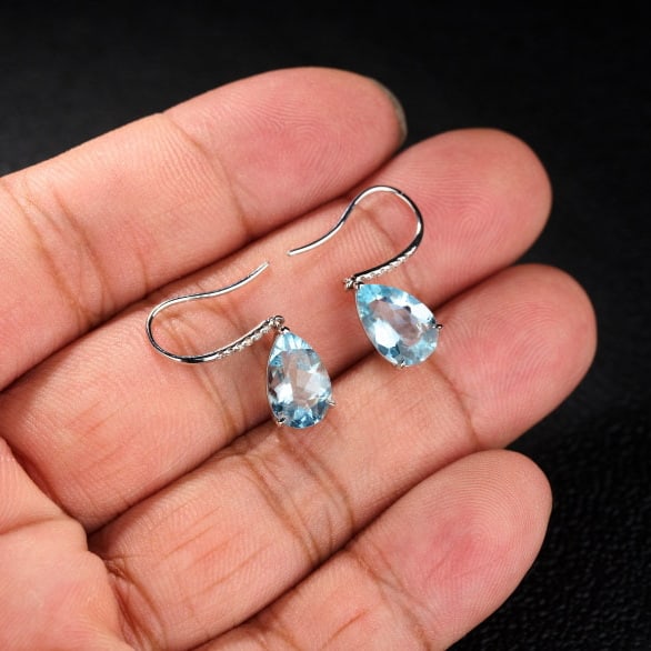 14k Gold 3.06 Ct Natural Aquamarine & Diamond Earrings - 7