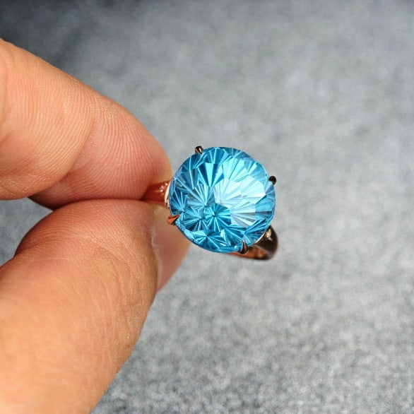 14k Gold 13.85 Ct Natural Topaz & Diamond Ring - 7