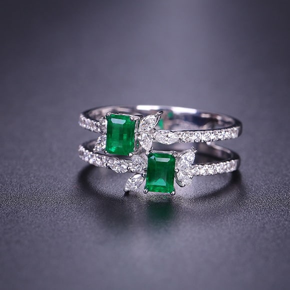 14k Gold 1.06 Ctw Vivid Green Natural Emerald & Diamond Ring - 3