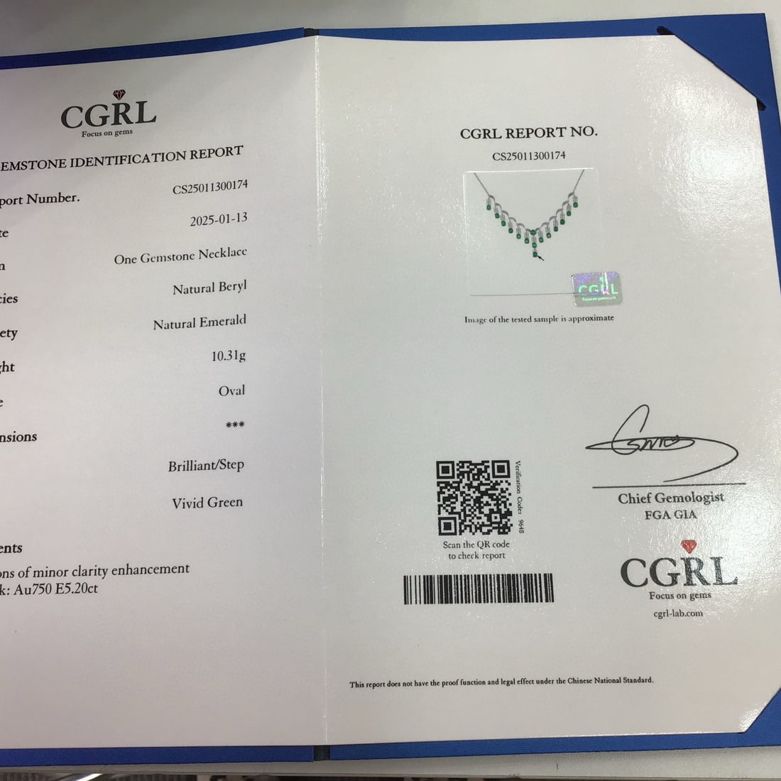 14k Gold 5.20 Ct Natural Emerald & Sapphire Necklace - 6