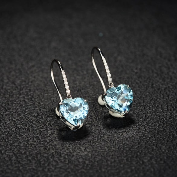 14k Gold 3.43 Ct Natural Aquamarine & Diamond Earrings - 3