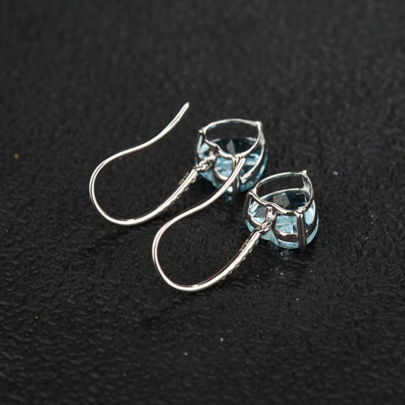 14k Gold 3.43 Ct Natural Aquamarine & Diamond Earrings - 5