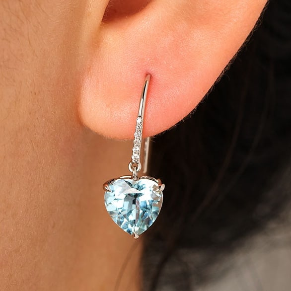 14k Gold 3.43 Ct Natural Aquamarine & Diamond Earrings - 7