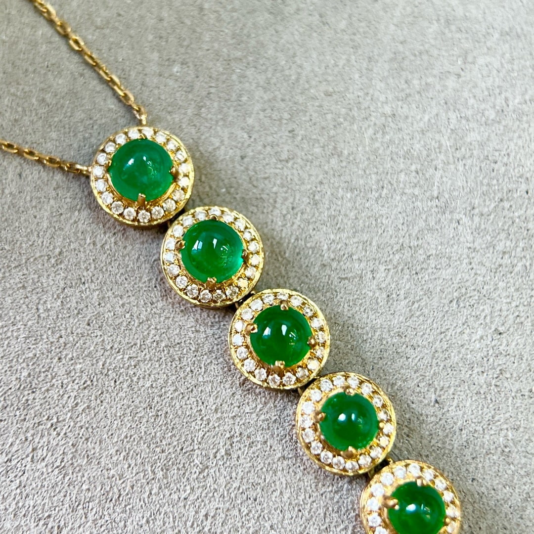 14k Gold 3.10 Ctw Vivid Green Natural Emerald & Diamond Necklace (1 of 9)