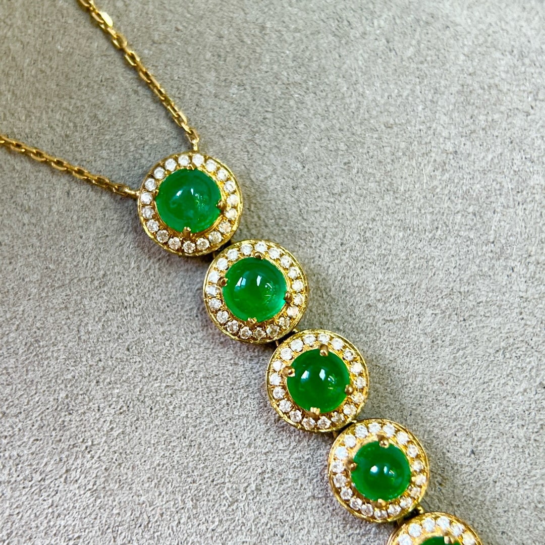 14k Gold 3.10 Ctw Vivid Green Natural Emerald & Diamond Necklace - 2