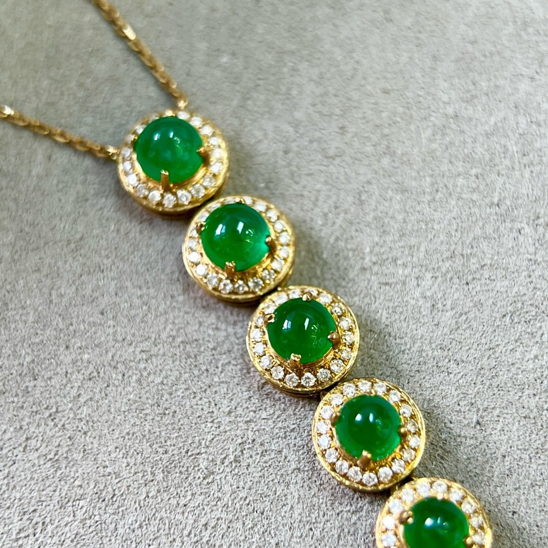 14k Gold 3.10 Ctw Vivid Green Natural Emerald & Diamond Necklace - 3