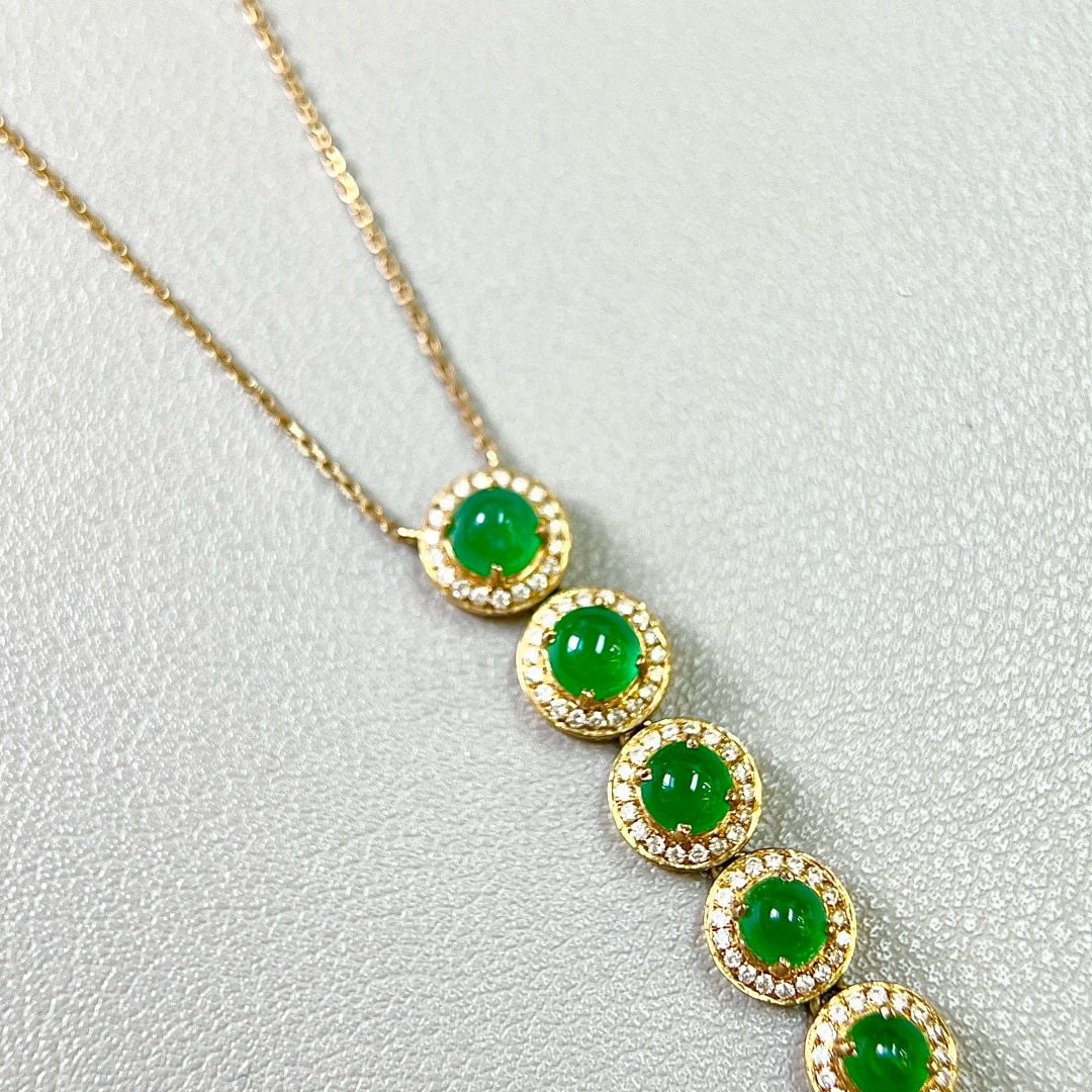 14k Gold 3.10 Ctw Vivid Green Natural Emerald & Diamond Necklace - 5
