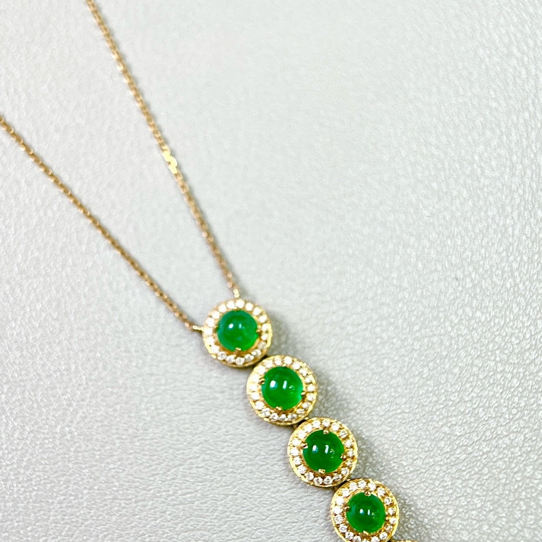 14k Gold 3.10 Ctw Vivid Green Natural Emerald & Diamond Necklace - 6