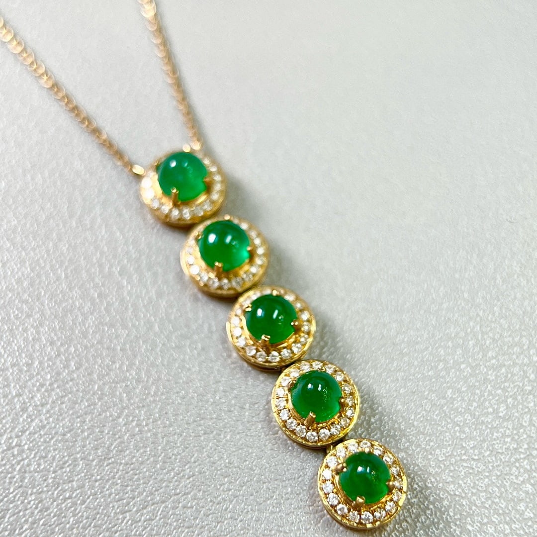 14k Gold 3.10 Ctw Vivid Green Natural Emerald & Diamond Necklace - 7