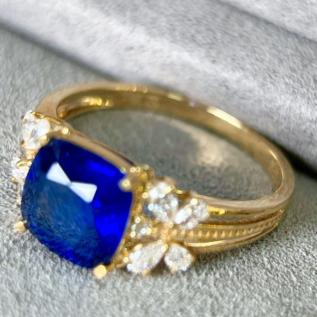 14k Gold 2.69 Ctw Natural Sapphire & Diamond Ring - 4
