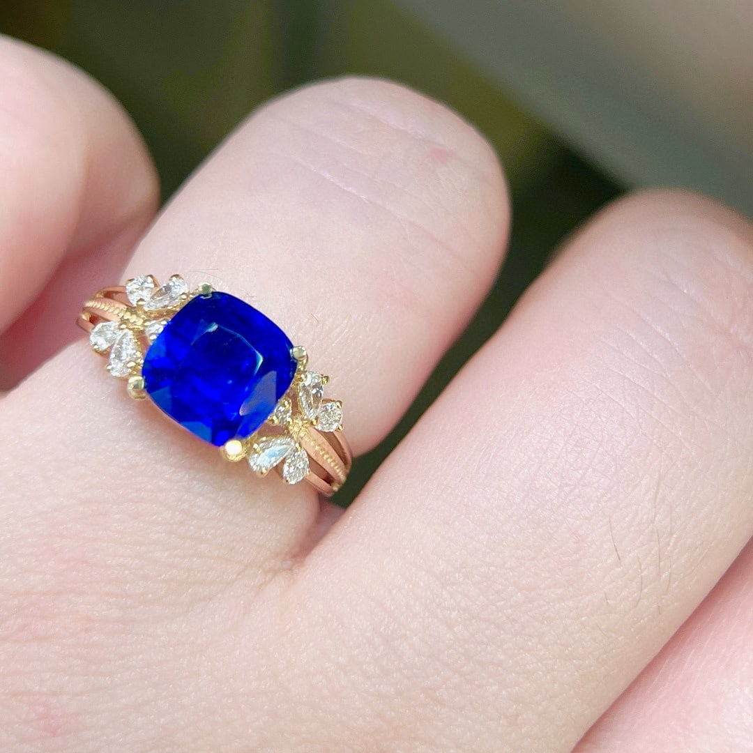 14k Gold 2.69 Ctw Natural Sapphire & Diamond Ring - 6