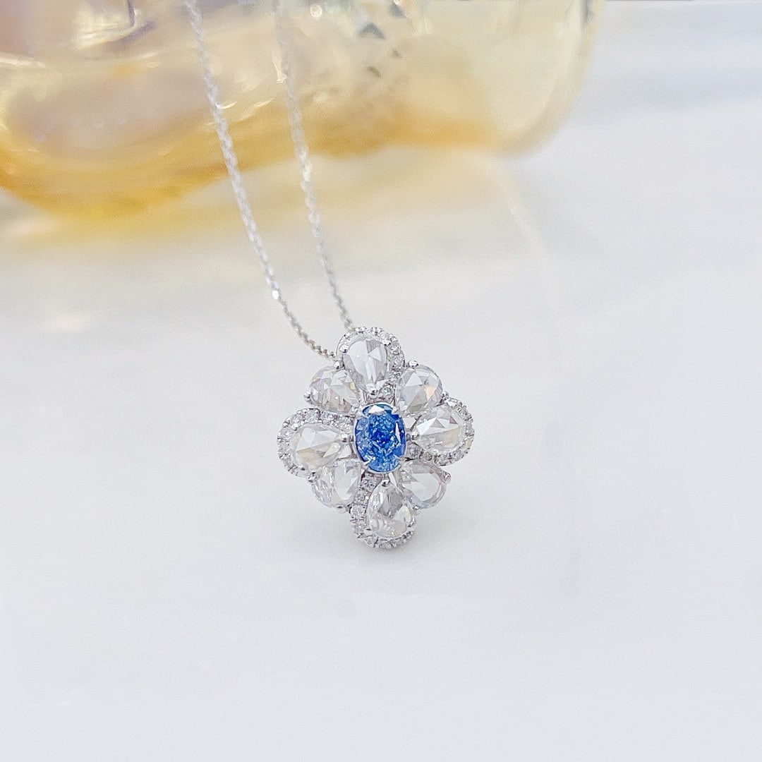14k Gold 1.17 Ctw Natural Blue Diamond & Diamond Necklace - 3