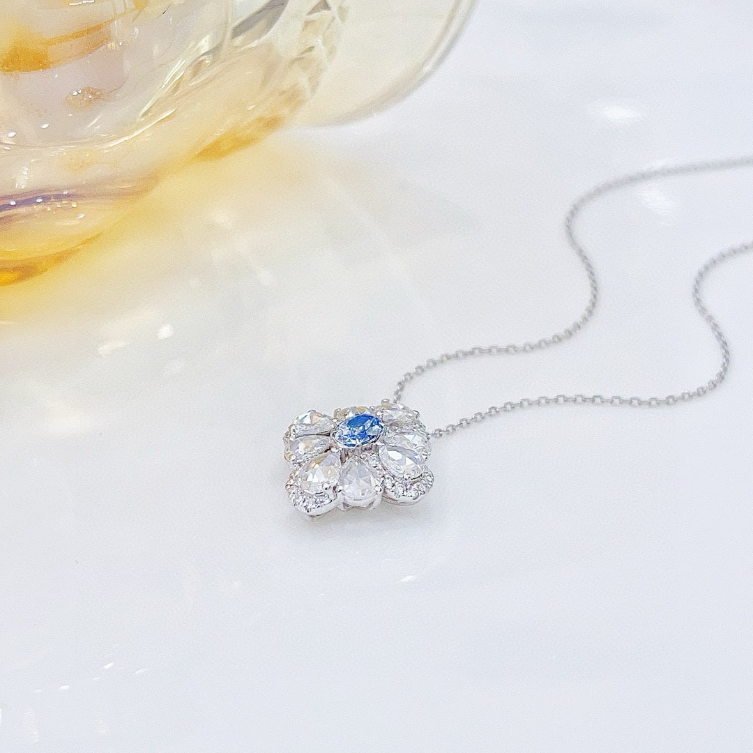 14k Gold 1.17 Ctw Natural Blue Diamond & Diamond Necklace - 5