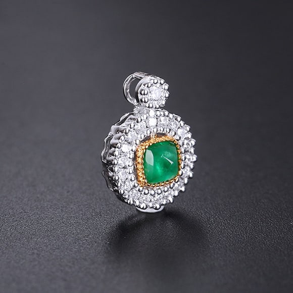 14k Gold 0.57 Ctw Natural Emerald & Diamond Pendant( Without Chain ) - 2