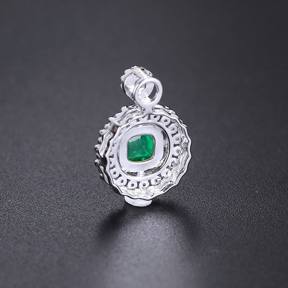 14k Gold 0.57 Ctw Natural Emerald & Diamond Pendant( Without Chain ) - 4