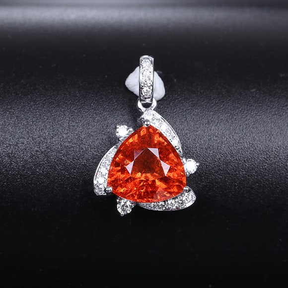 14k Gold 3.25 Ctw Natural Spessartine & Diamond Pendant( Without Chain ): Ref:231090284 // gold content:14k gold // main gemstone:spessartine // shape:triangle // carat weight:3. 11ct // color:orange // treatment:natural // // adjacent gemstone 2 : diamond // shape:round