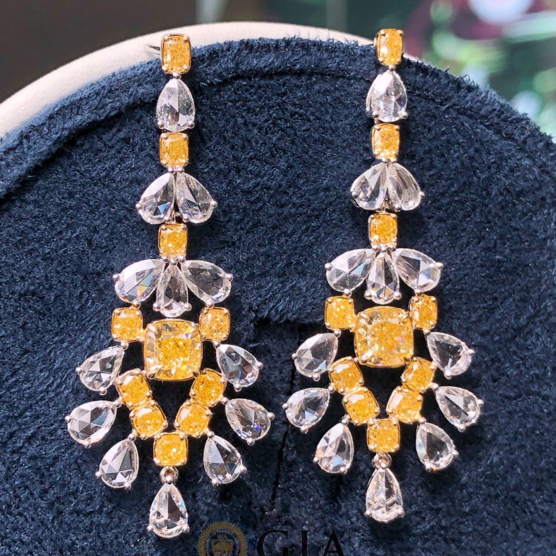 Gia Certified 14k Gold 4.89 Ctw Natural Yellow Diamond & Diamond Earrings - 2