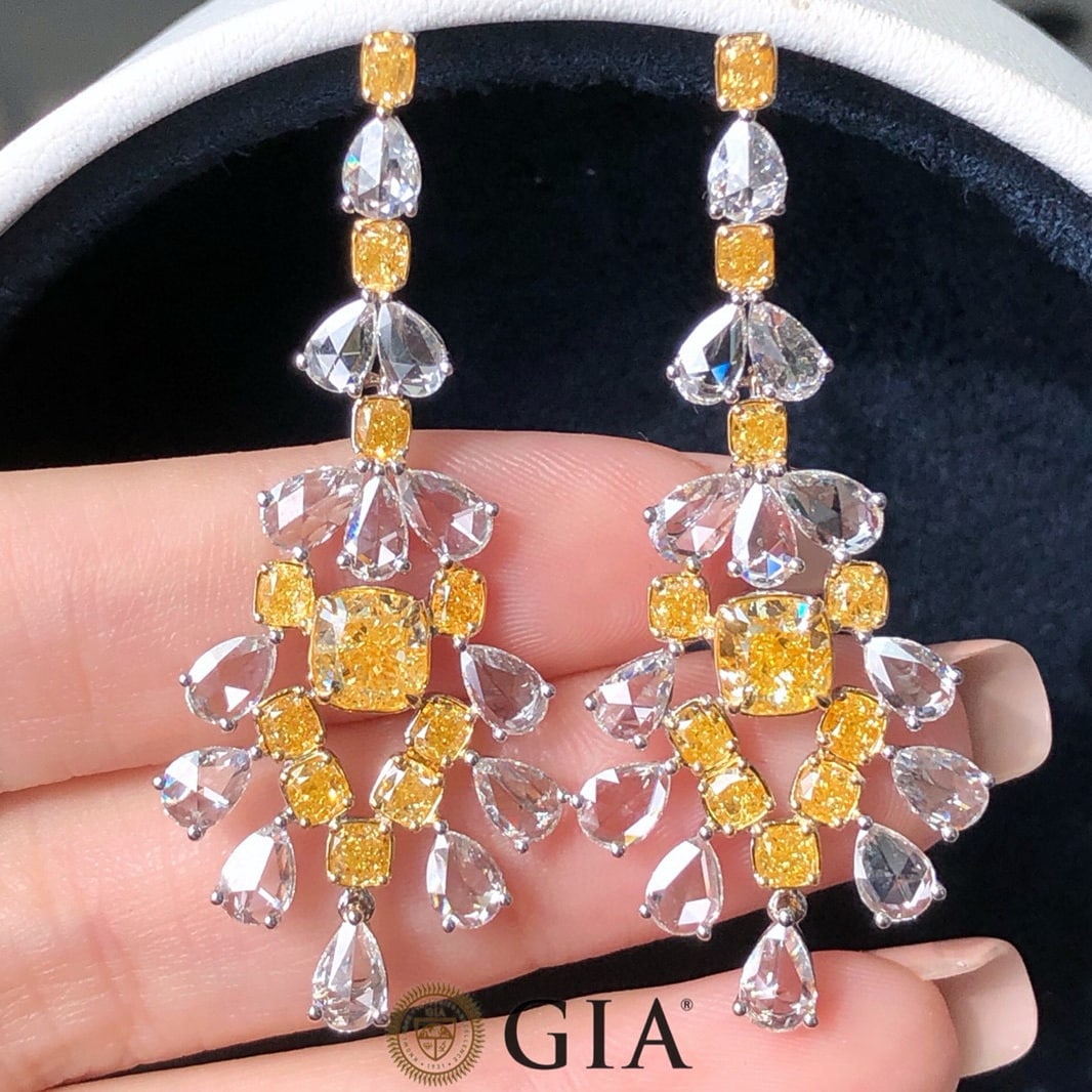 Gia Certified 14k Gold 4.89 Ctw Natural Yellow Diamond & Diamond Earrings - 3