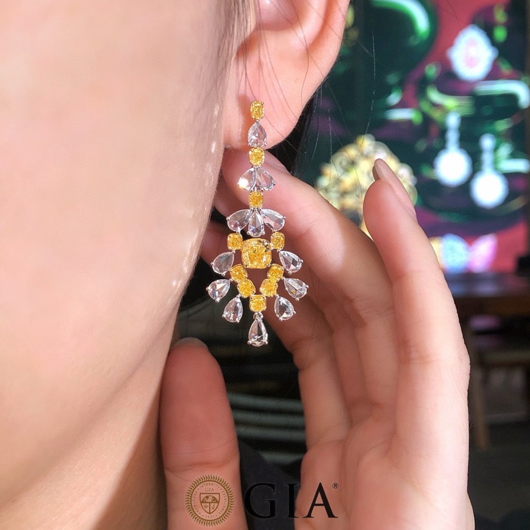Gia Certified 14k Gold 4.89 Ctw Natural Yellow Diamond & Diamond Earrings - 4