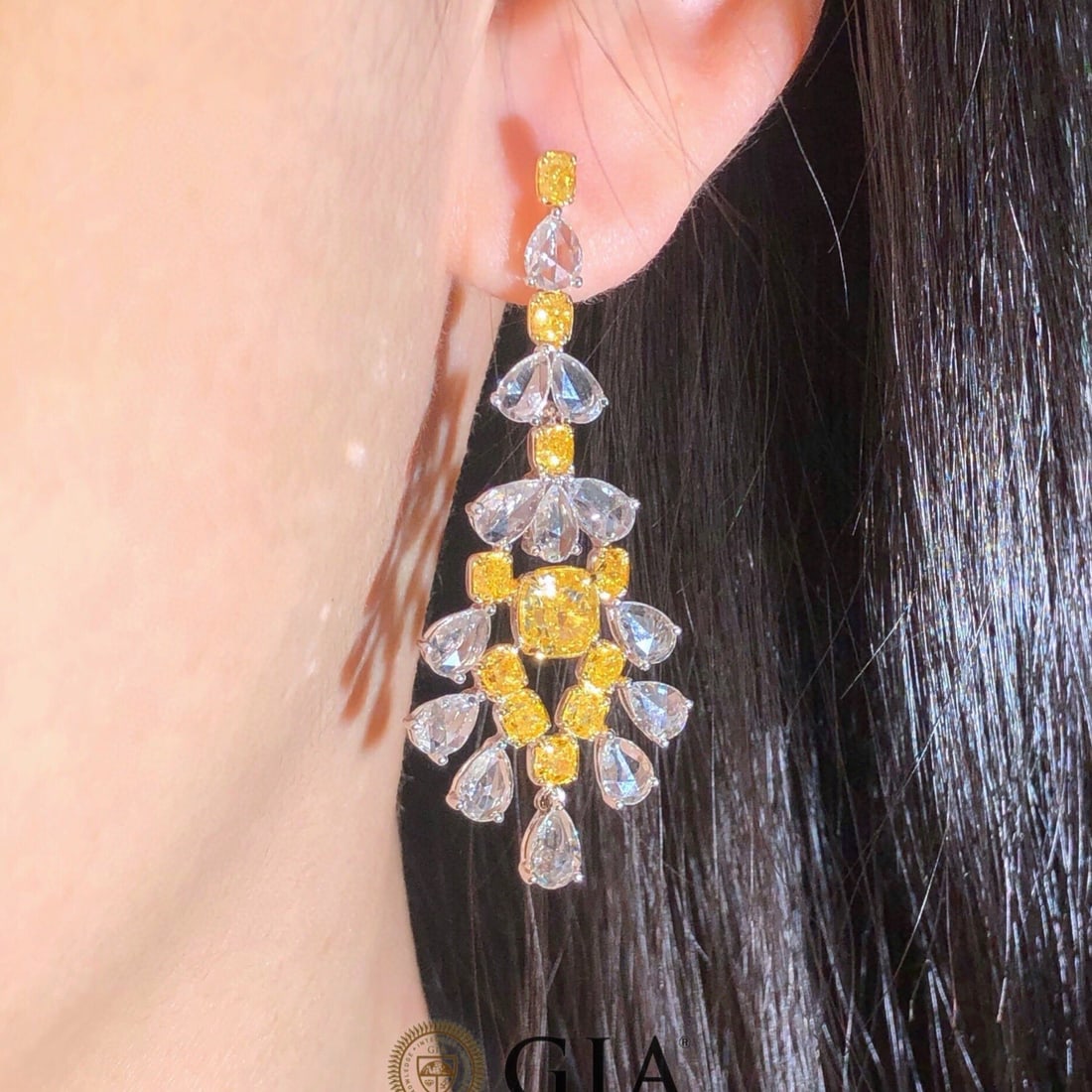 Gia Certified 14k Gold 4.89 Ctw Natural Yellow Diamond & Diamond Earrings - 5