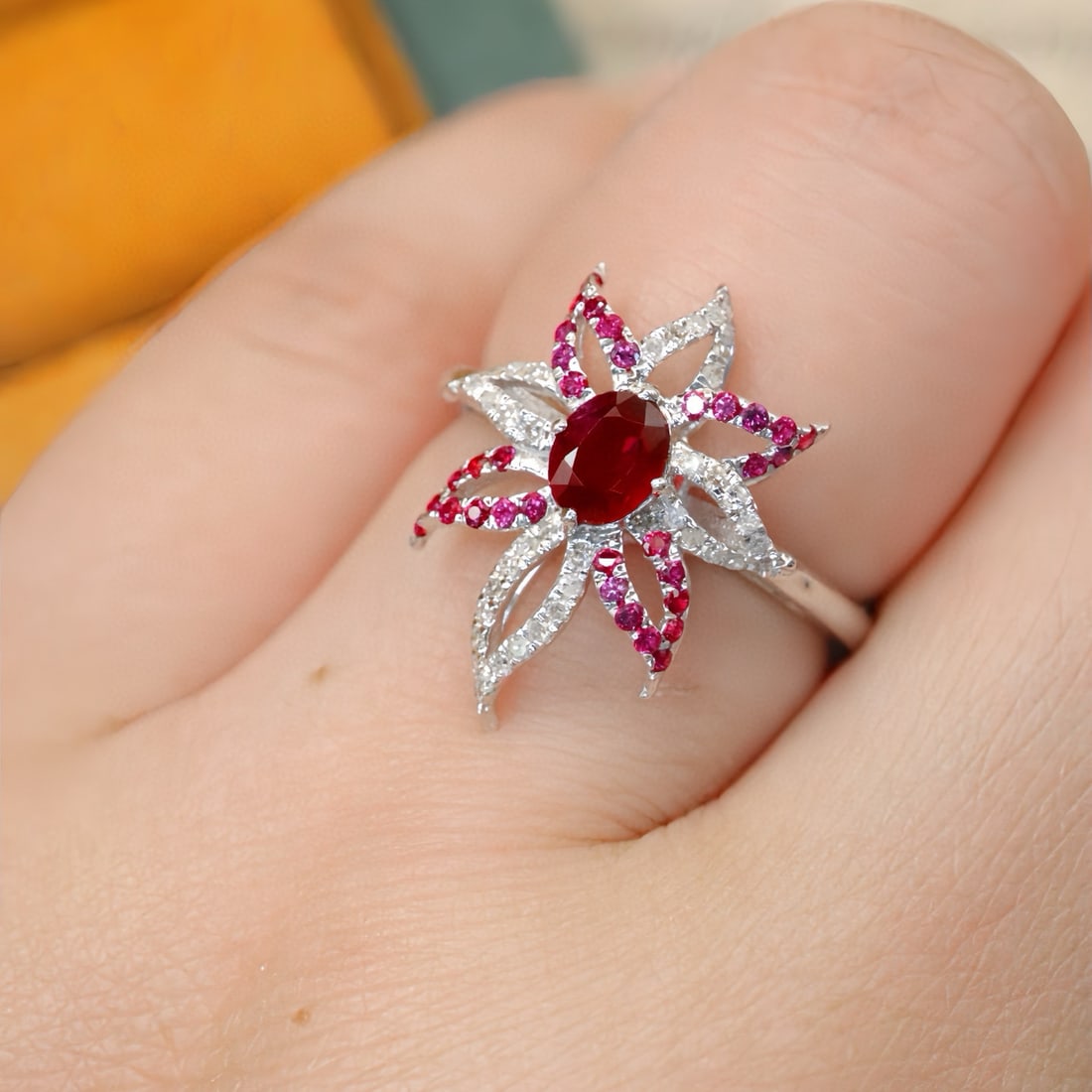 14k Gold 0.58 Ctw Natural Ruby & Diamond Ring - 5