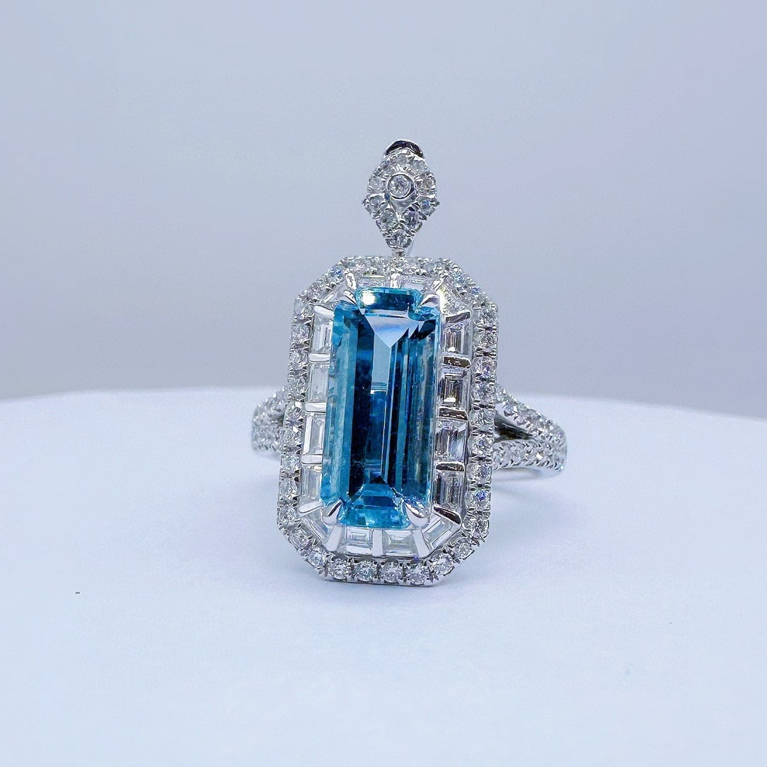 14k Gold 3.55 Ctw Natural Aquamarine & Diamond Ring/pendant( Without Chain ) - 2