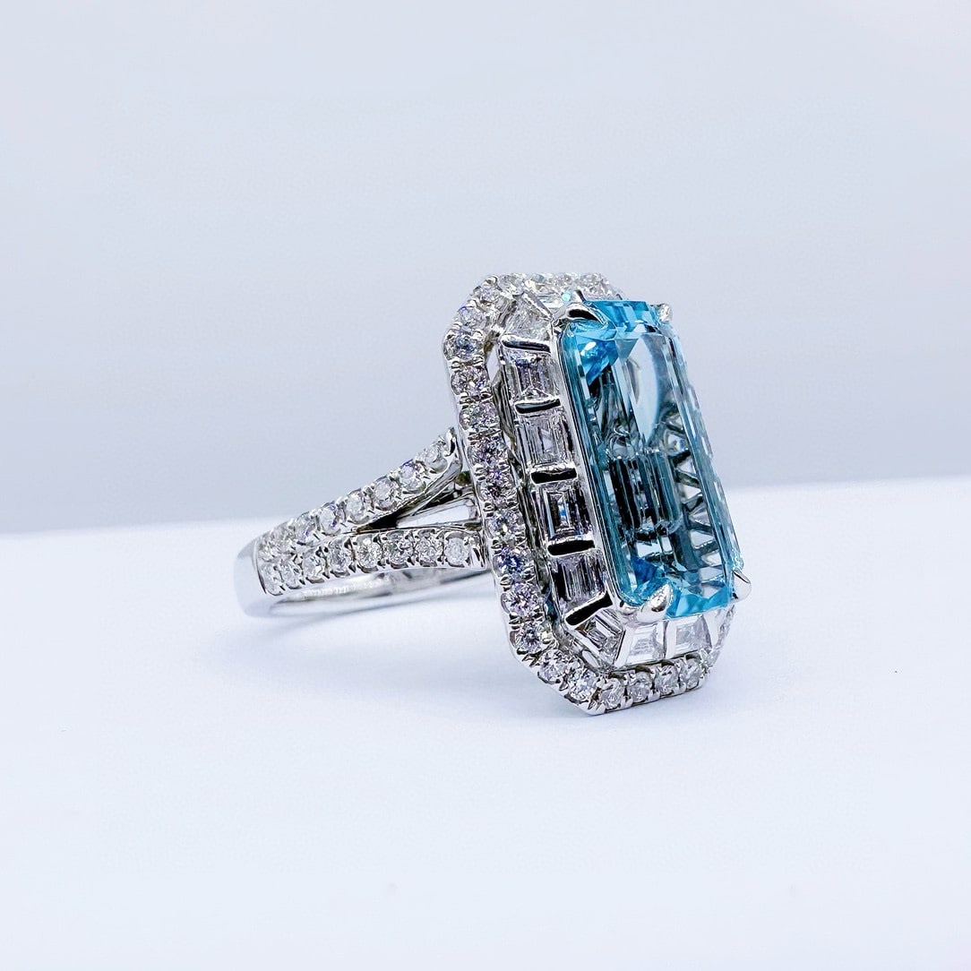 14k Gold 3.55 Ctw Natural Aquamarine & Diamond Ring/pendant( Without Chain ) - 3