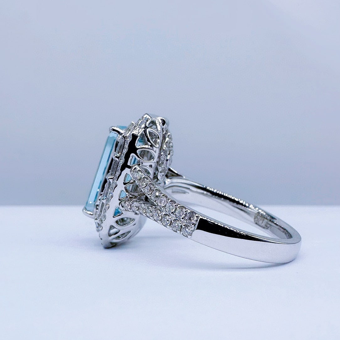 14k Gold 3.55 Ctw Natural Aquamarine & Diamond Ring/pendant( Without Chain ) - 4