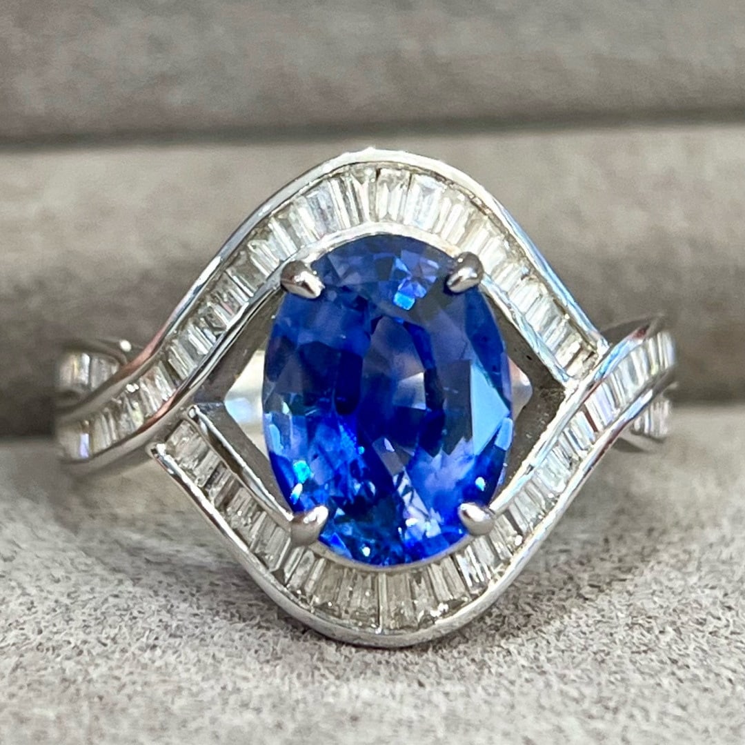 14k Gold 3.39 Ctw Natural Sapphire & Diamond Ring - 2