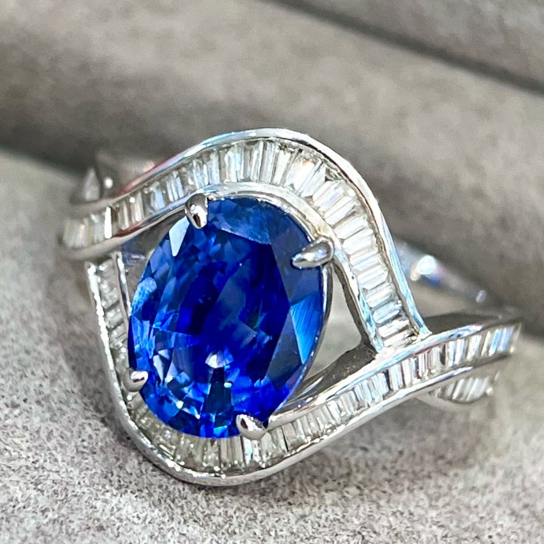 14k Gold 3.39 Ctw Natural Sapphire & Diamond Ring - 4