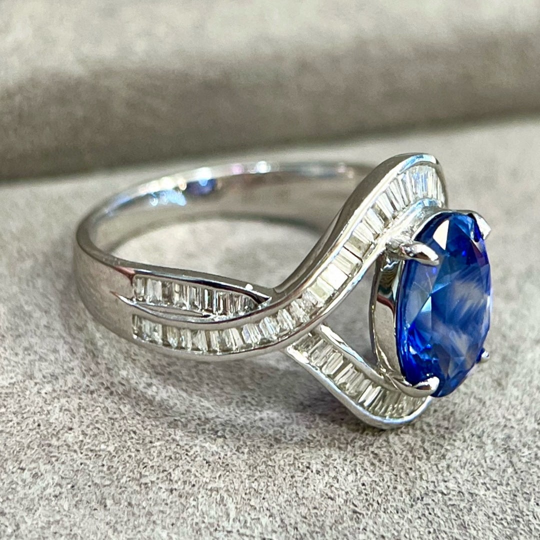 14k Gold 3.39 Ctw Natural Sapphire & Diamond Ring - 7