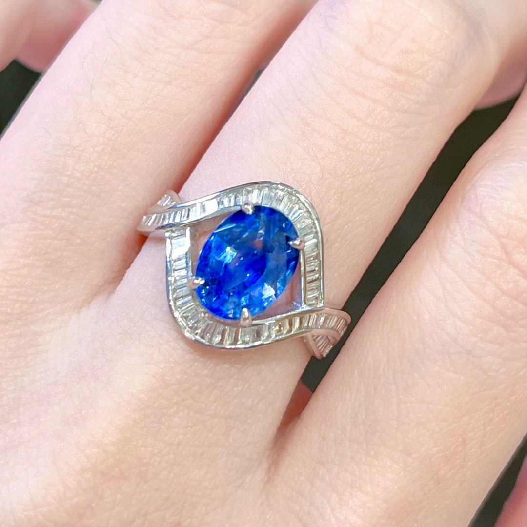 14k Gold 3.39 Ctw Natural Sapphire & Diamond Ring - 8