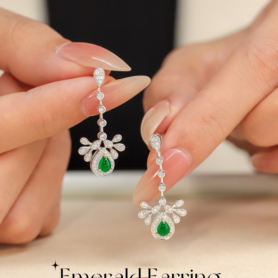 14k Gold 0.71 Ctw Vivid Green Natural Emerald & Diamond Earrings - 4