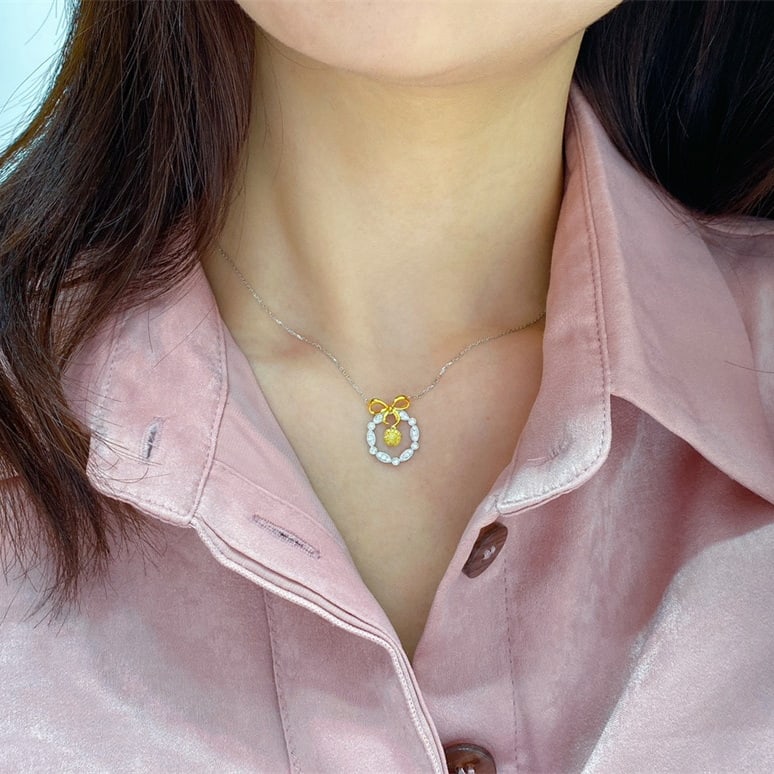 14k Gold 0.35 Ctw Natural Yellow Diamond & Diamond Necklace - 3