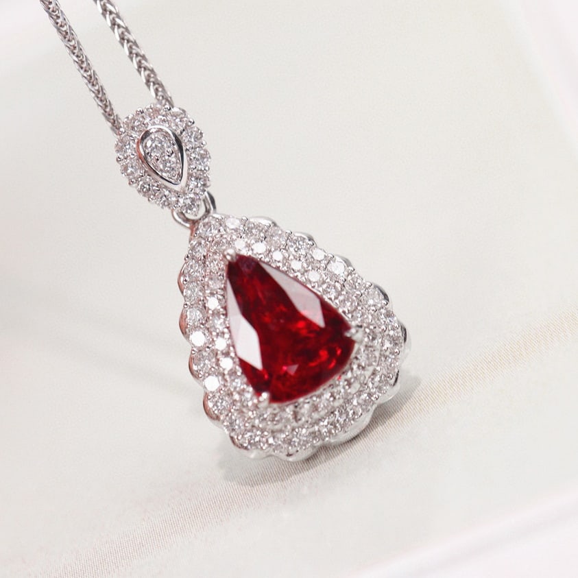 14k Gold 1.73 Ctw Natural Ruby & Diamond Pendant( Without Chain ) - 2