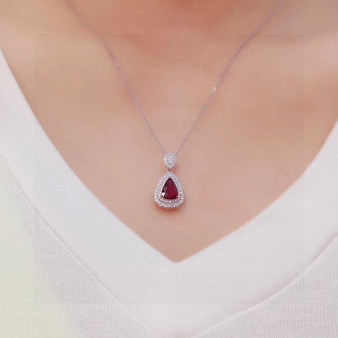 14k Gold 1.73 Ctw Natural Ruby & Diamond Pendant( Without Chain ) - 4