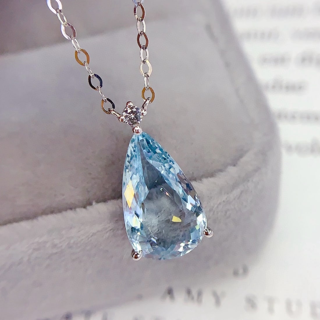 14k Gold 3 Ct Natural Aquamarine & Sapphire Necklace - 3