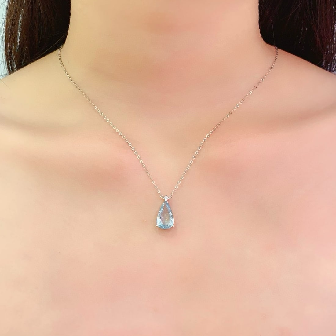 14k Gold 3 Ct Natural Aquamarine & Sapphire Necklace - 6
