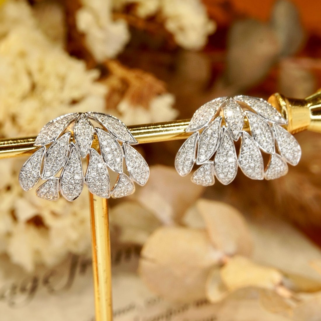 14k Gold 0.9 Ct Natural H Diamond Earrings - 7