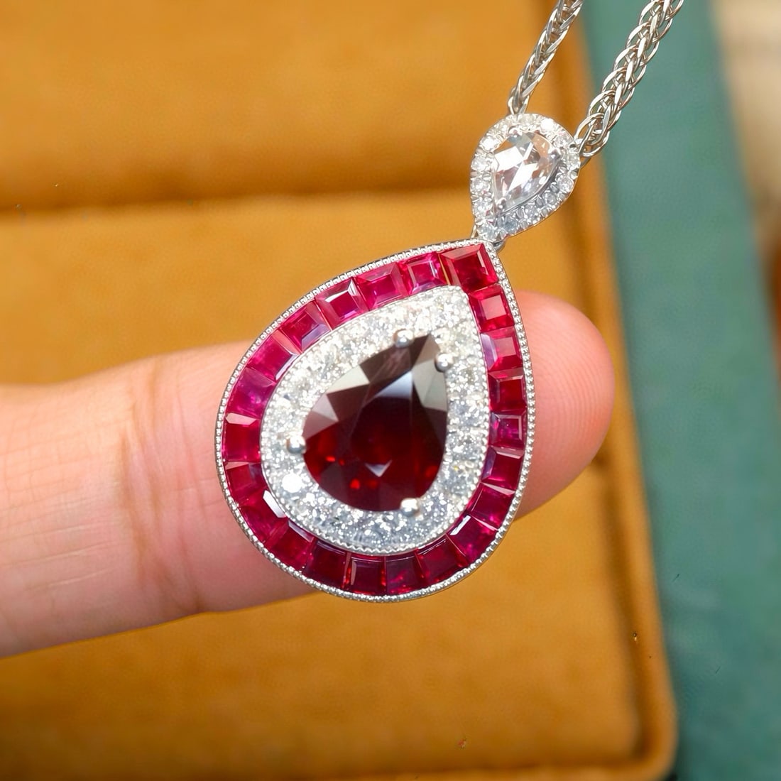 14k Gold 1.62 Ctw Natural Ruby & Diamond Pendant( Without Chain ) - 2