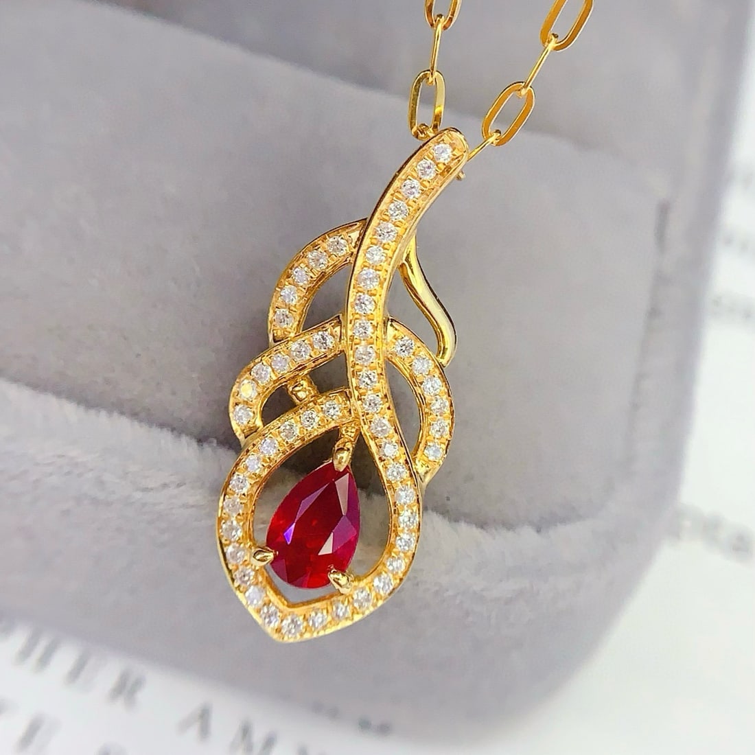 14k Gold 0.7 Ct Vivid Red Natural Ruby & Diamond Necklace - 2