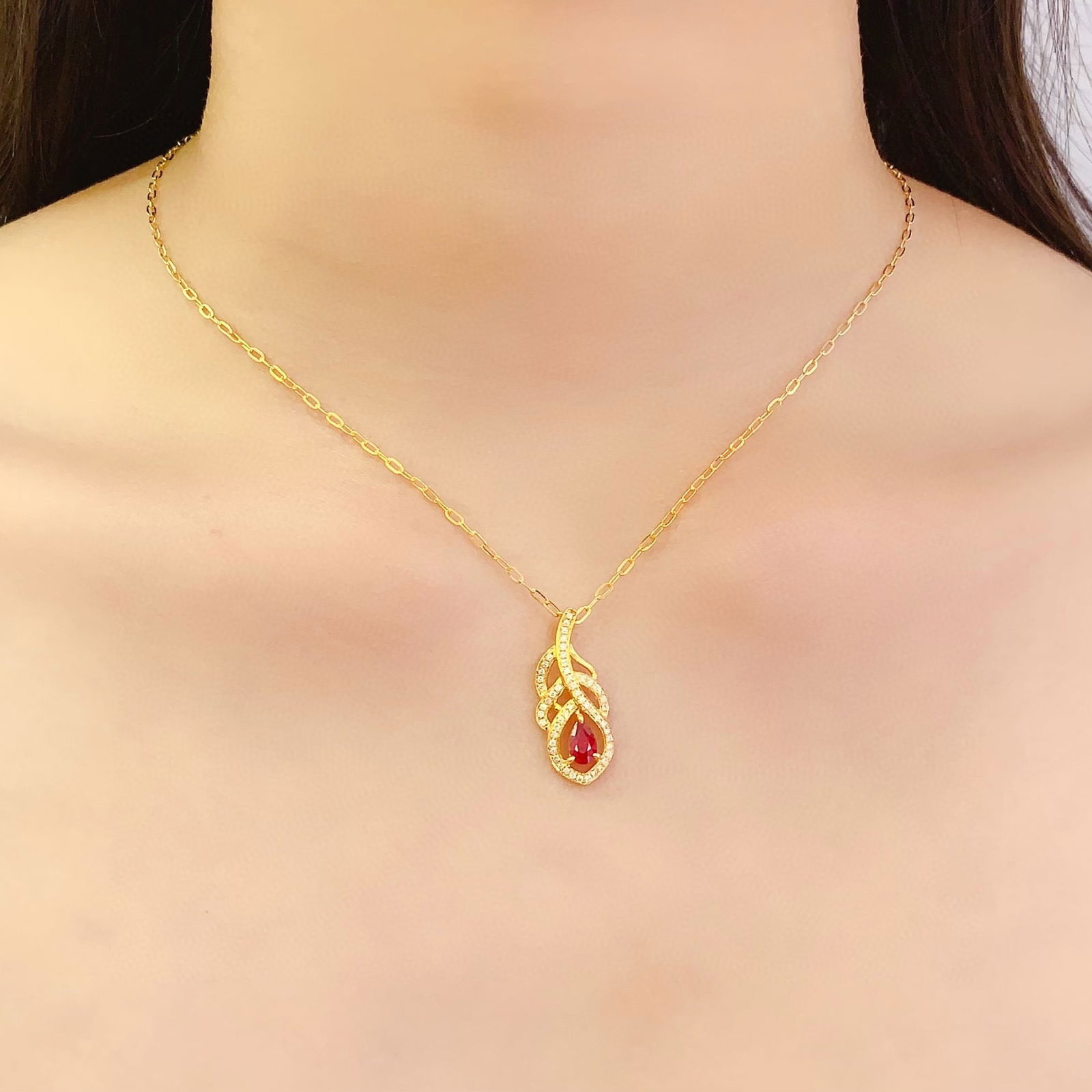 14k Gold 0.7 Ct Vivid Red Natural Ruby & Diamond Necklace - 6