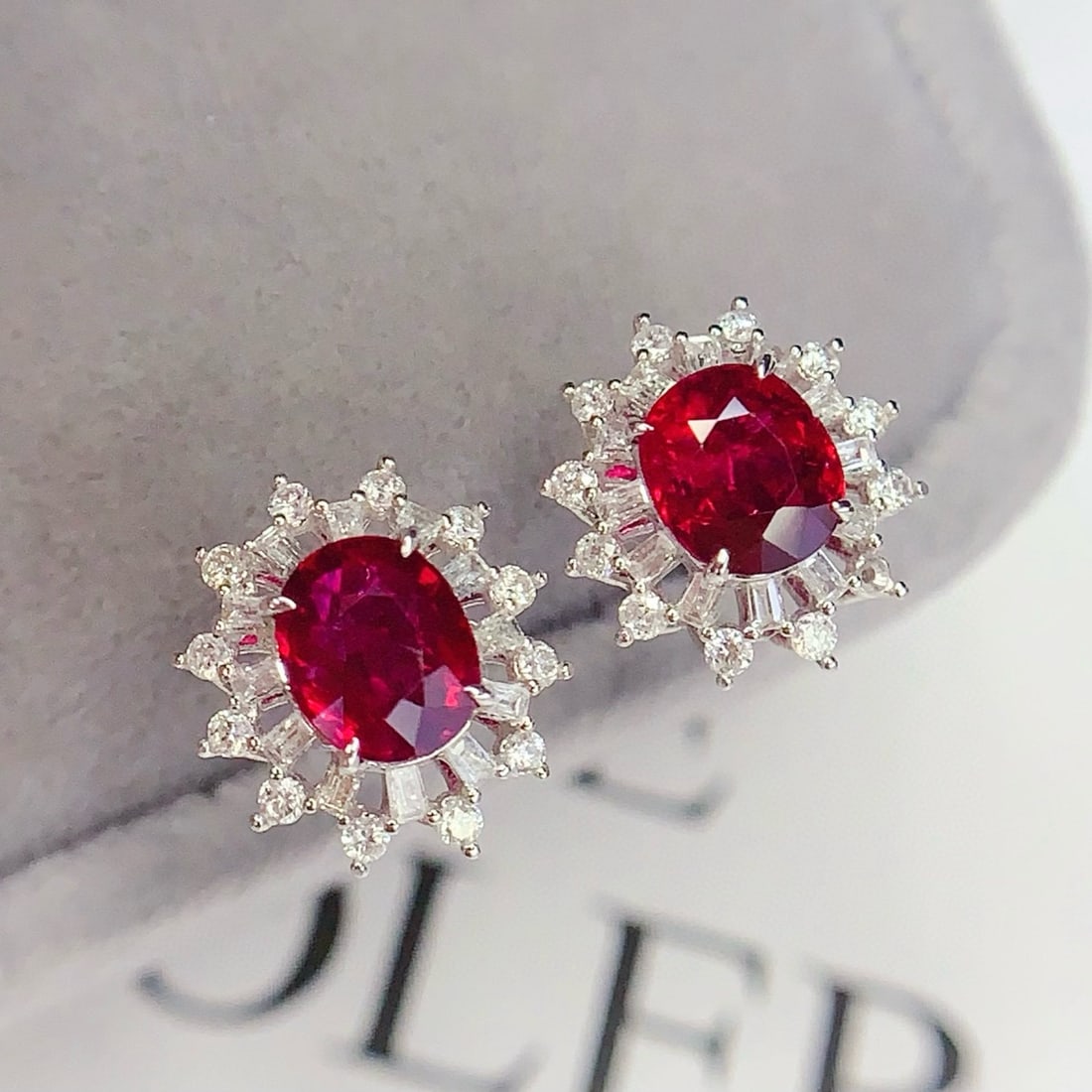 14k Gold 1.6 Ct Vivid Red Natural Ruby & Diamond Earrings - 2