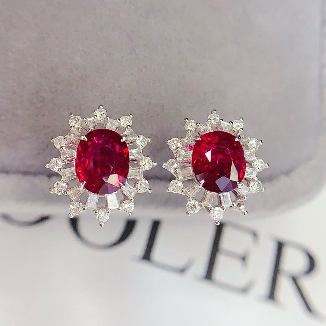 14k Gold 1.6 Ct Vivid Red Natural Ruby & Diamond Earrings - 4