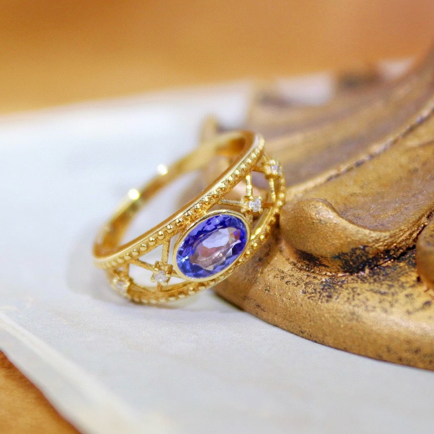 14k Gold 1.13 Ct Natural Tanzanite & Diamond Ring - 2