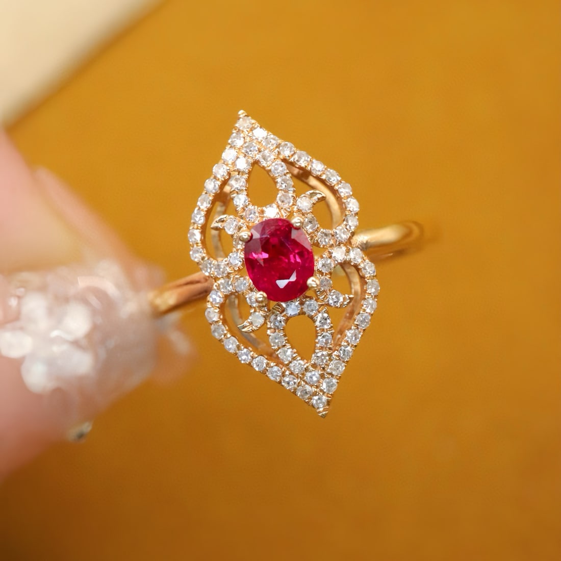 14k Gold 0.62 Ctw Natural Ruby & Diamond Ring: Ref:231090352 // gold content:14k gold // ring size:7. 25us // // main gemstone:ruby // shape:oval // carat weight:0. 40ct // color:red // treatment:natural // // adjacent gemstone 2 : diamond // numb