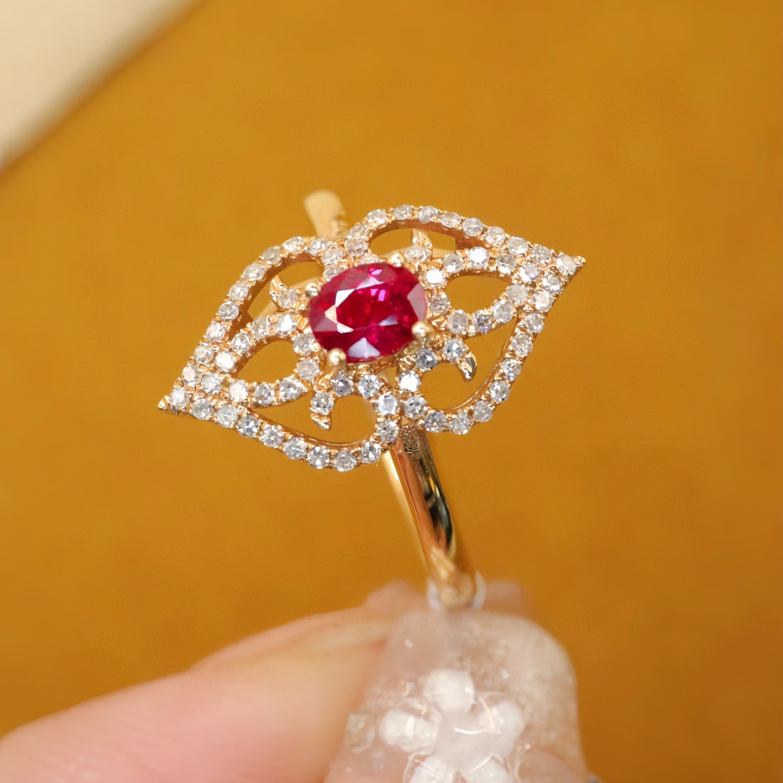 14k Gold 0.62 Ctw Natural Ruby & Diamond Ring - 3